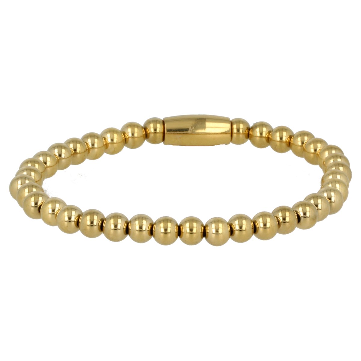 *Elastische armband met 5mm edelstalen balletjes - Flexibele gouden armband met 5 mm grote edelstalen balletjes - Met luxe cadeauverpakking