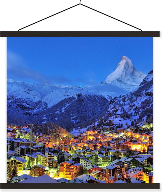 Support pour affiche avec affiche 120 x 120 cm - Affiche scolaire - Lever de soleil sur le Cervin suisse à Zermatt - Affiche textile - Lattes noires