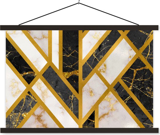 Porte-affiche avec affiche - Affiche scolaire - Marbre - Or - Motif - 150x100 cm - Lattes noires