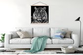 Accroche-affiche incl. Affiche 120x120 cm - Planche scolaire - Tigre de Sumatra sur fond noir en noir et blanc - Affiche textile - Lattes blanches
