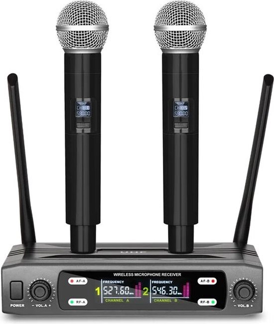 TONOR Draadloze Microfoon, Metal Dual Professional UHF Draadloze Dynamische Mic Handheld Microfoon Systeem 200ft (TW820) Zwart Rood