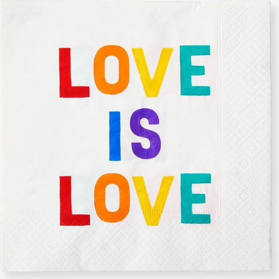 Servetten Regenboog " LOVE IS LOVE " - thema - regenboogkleuren - 16 stuks - papieren servetten - 32 x 32 centimeter