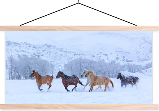 Affiche textielposter Troupeau de chevaux dans la neige 120x60 cm