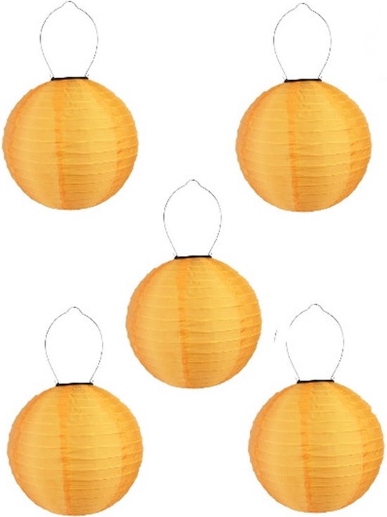 Solar lampionnen oranje 35 cm - 5 stuks