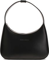 Sleek black handbag with smooth face