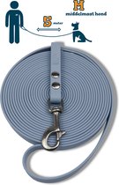 Laisse longue Miqdi - BioThane ® - bleu pastel - 5 mètres de long - 13 mm de large - M - chien moyen - laisse longue pour chien