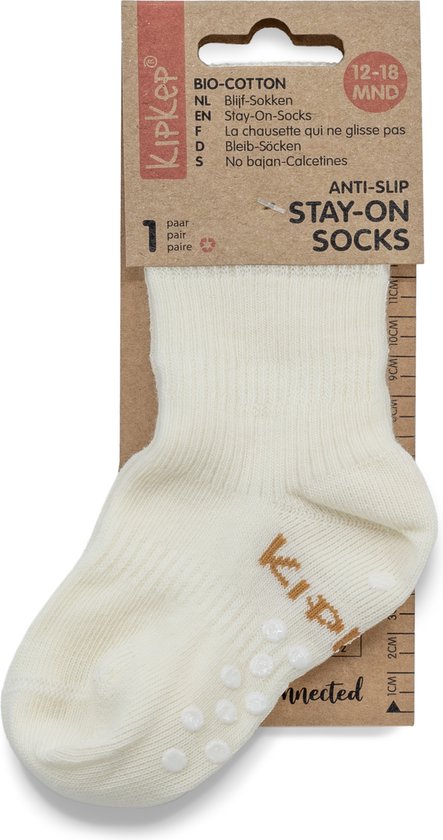 Antislip sokjes KipKep: peuter Blijf-Sokken bio-katoen - Maat 12-18 maanden antislip - OffWhite - 1 paar - zakken niet af - Stay-on-Socks