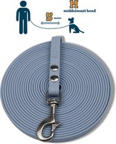 Laisse longue Miqdi - BioThane ® - bleu pastel - 5 mètres de long - 13 mm de large - M - chien moyen - laisse longue pour chien - sans poignée
