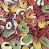 Snoep ringen mix - 1 kilogram - Snoeppot - Zuur - Zoet - Appel - Aardbei - Perzik - Rood fruit - Watermelon - Jake - Damel - Haribo