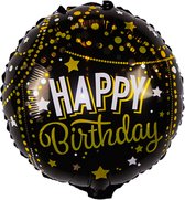 Happy Birthday Ballon Helium Ballonnen Feest Verjaardag Versiering Zwart & Goud 45 Cm - 1 Stuk