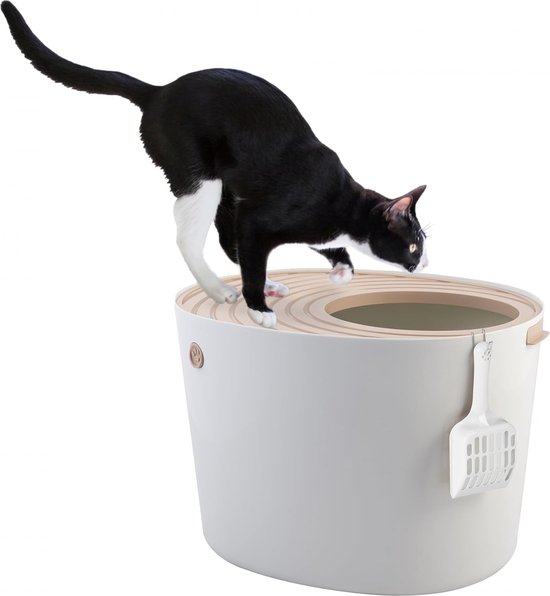 kattenbak met rand Comfy step 57 cm, warmgrijs/wit