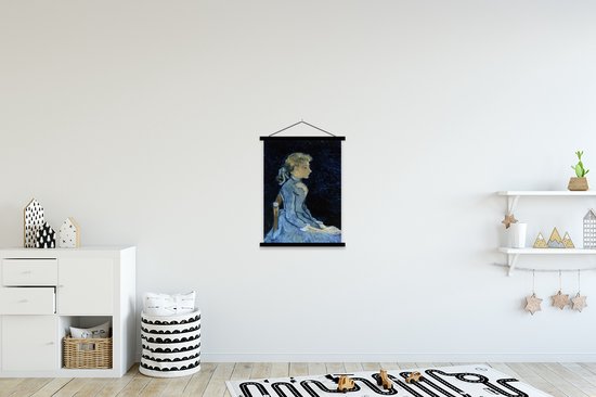 Posterhanger incl. Poster 90x120 cm - Schoolplaat - Portret van Adeline Ravoux - Vincent van Gogh - Textielposter - Zwarte latten