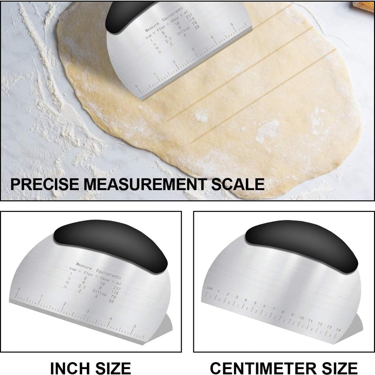 Grattoir à Pâte 2 Pièces - Coupe-Pâtes Inox Pour Pain Et Pâtisserie | Noir Et Argent
