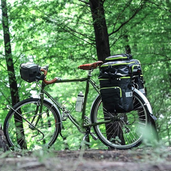 Rhinowalk Fietstas, 25 liter, waterdichte bagagedragertas, fiets, laptop, bagagedrager, zijzakken, roltop, fietstas, achterwieltas (zwart Rhinowalk Fietstas, 25 liter, waterdichte bagagedragertas, fiets, laptop, bagagedrager, zijzakken, roltop, fietstas, achterwieltas (zwart