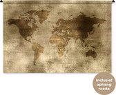 Wandkleed WereldkaartenKerst illustraties - Donkerbruine wereldkaart met lichtbruine achtergrond en structuurpatroon Wandkleed katoen 180x120 cm - Wandtapijt met foto