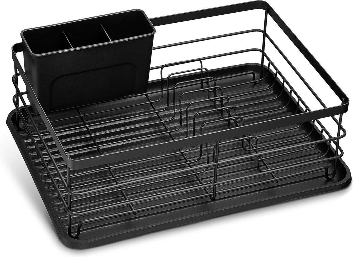 Afdruiprek voor servies, zwart, 43 x 32 cm, topafdruiprek, zwart, afdruiprek voor gootsteen, afdruiprek, zwart