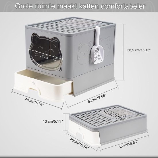 Katten Toilet Hygiënisch – 39,5x29,5x10 Cm, Anti-aanbaklaag, Geurvrij, Voor Katten En Konijnen Roestvrijstalen Kattenbak