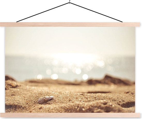 Foto: Posterhanger incl poster schoolplaat strand zand schelp 150x100 cm blanke latten