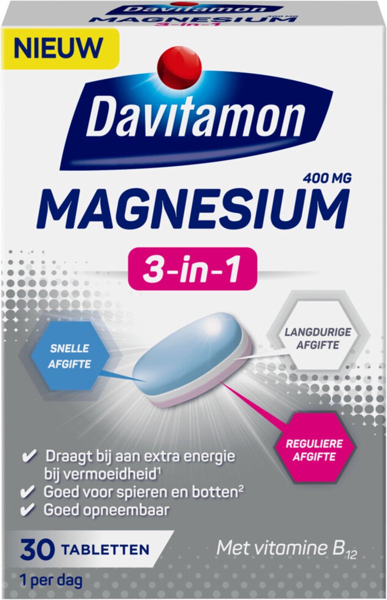 Goedkoopste 4x Davitamon Magnesium 3 in 1 30 tabletten