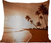Coussin d'extérieur Résistant aux intempéries - Coucher de soleil - Tropical - Palmier - Plage - Mer - 50x50 cm
