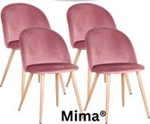 Mima® Eetkamerstoelen set van 4 - Eetkamer Stoelen - Roze - Keukenstoelen - Wachtkamer stoelen - Modern - Retro - Velours - Fluweel