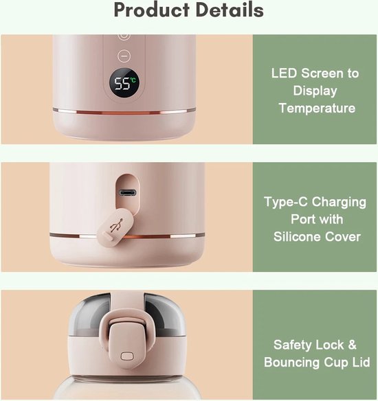 Flessenwarmer - Draagbare Baby Flesverwarmer Onderweg - Opgewarmd Binnen 8 Minuten - 300ML/37 tot 55 ℃/USB-C/Draadloos van Allbababy — afbeelding 5