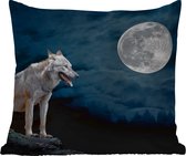 Tuinkussen - Wolf - Maan - Nacht - Dieren - Portret - 40x40 cm - Weerbestendig
