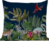 Sierkussen - Sierkussens voor buiten - Jungle - Dieren - Flamingo - Zebra - Kussen bladeren - Kussen - 60x60 cm