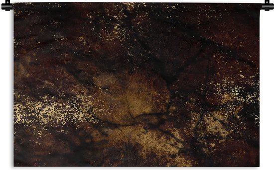 Wandkleed - Wanddoek - Goud - Verf - Abstract - Zwart - 90x60 cm - Wandtapijt