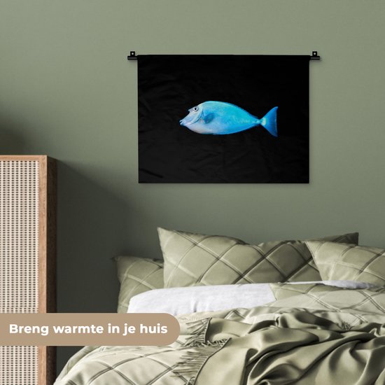 Tapisserie Animaux sur fond noir - Poisson-licorne Bluespine sur fond noir Tapisserie en coton 60x45 cm - Tapisserie avec photo