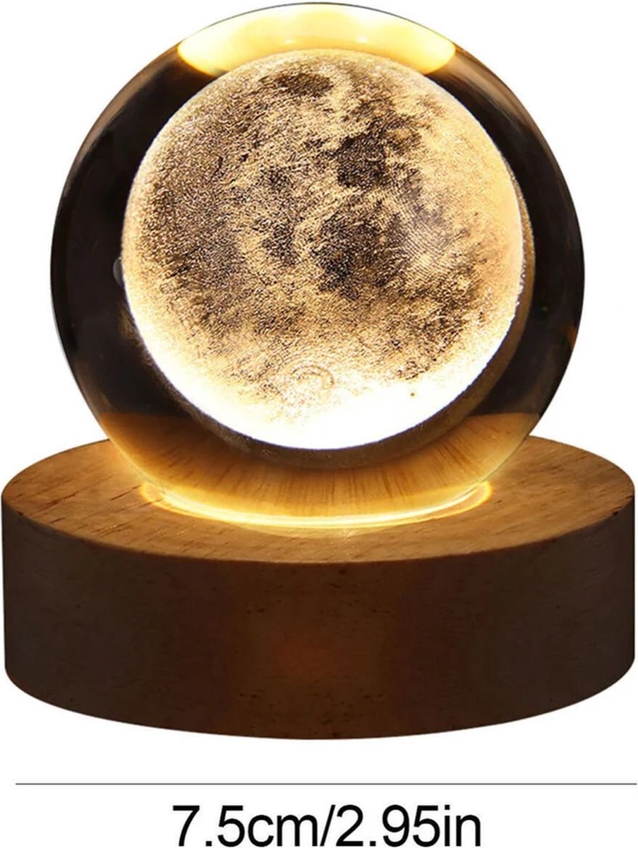 3D Saturnus Nachtlamp, Kristallen Bol Nachtlampje LED Glazen Bol Nachtlamp met Houten Voet, Fantasie Decor Kristallen Bol Saturnus LED Galaxy Planeet Nachtlampje Cadeau Slaapkamer Decor(Warm licht