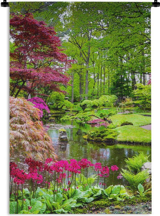 Wandkleed - Wanddoek - Bomen - bloemen - Japans - Natuur - Water - 120x180 cm - Wandtapijt