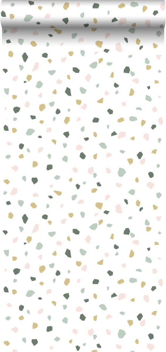 Walls4You behang terrazzo motief multicolor op wit - 935313 - 0,53 x 10,05 m