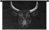 Wandkleed - Wanddoek - Dieren - Stier - Zwart - Wit - Portret - 150x100 cm - Wandtapijt