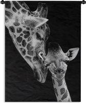 Wandkleed - Wanddoek - Portret - Giraffe - Dieren - Zwart - Wit - 60x80 cm - Wandtapijt