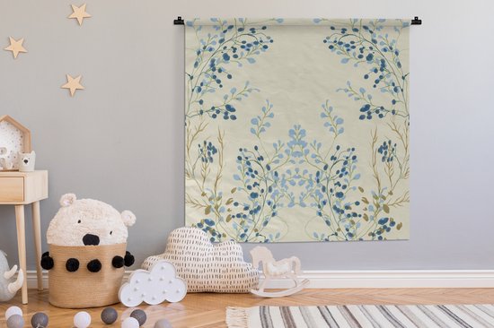 Tapisserie - Nappe Murale - Blauw - Beige - Pastel - Feuilles - 150x150 cm - Tapisserie