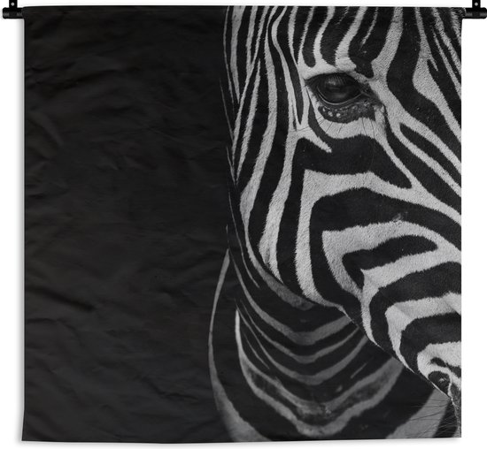 Wandkleed - Wanddoek - Dieren - Zebra - Zwart - Wit - 60x60 cm - Wandtapijt