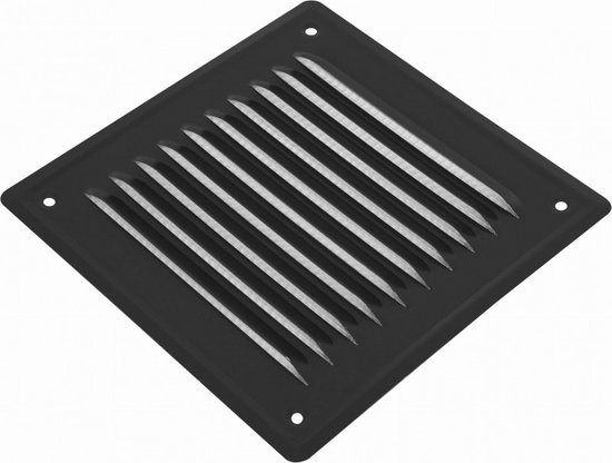 KAIA Ventilatierooster Zwart - Vierkant luchtrooster met gaas - 16,5 x