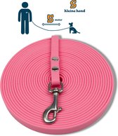 Miqdi lange lijn - BioThane ® - pastel roze - 5 meter lang – 9 mm breed – XS/S – kleine hond - lange hondenriem - géén handvat