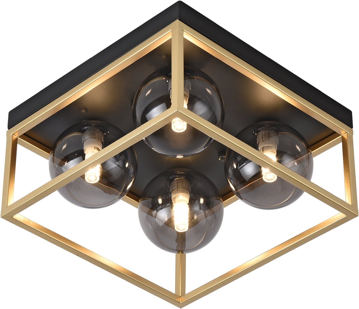 Design plafondlamp Widnes 14,5x28x28 cm 4xG9 zwart en goudkleurig