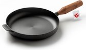 De braadpan - uitstekende premium pan van het fijnste gietijzer, gietijzeren pan inductie, 26 cm, handgemaakte houten handgreep, alle warmtebronnen, antiaanbaklaag, voorgebrand (walnoothout)