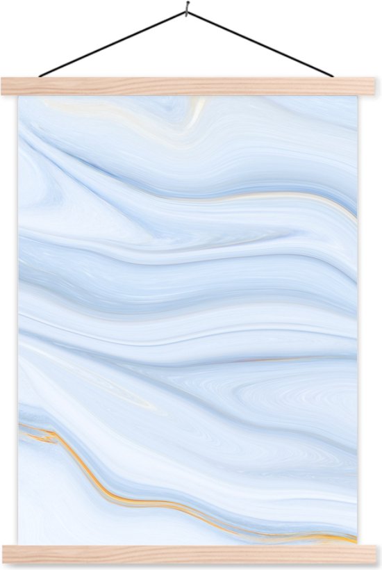 Posterhanger incl. Poster 40x53 cm - Schoolplaat - Marmer - Golf - Blauw - Patronen - Marmerlook - Pastel - Textielposter - Blanke latten