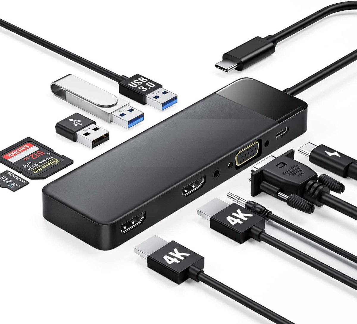 Docking Station - USB C Hub 3*Display- 10 in 1 - USB C Docking Station Dual HDMI Adapter 4K, 3 USB 3.0/2.0, VGA, PD 100W, Audio, SD/TF, USB C HDMI voor Windows, Macbook, Dell, HP, Lenovo, Surface
