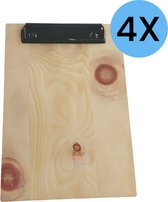 Klembord - 4 Stuks - A5 - Hout - Licht Bruin/Zwart - Metaal - Clipboard - Hoogwaardige Kwaliteit - Klemborden - Clipboards