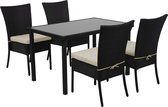 Poly-rattan set MCW-G19, zitgroep balkon/lounge set, 4x stoel+tafel 120x75cm ~ zwart, kussens crème