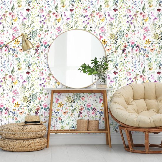 VEELIKE Vintage Citroentakken Bloemen Behang Beige Vlinders