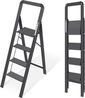 Inklapbare Huishoudtrapladder - Veiligheidsfuncties - Stevig Metalen Frame - Antislip Treden - Compact en Opvouwbaar - 4 Treden - Voor Thuisgebruik
