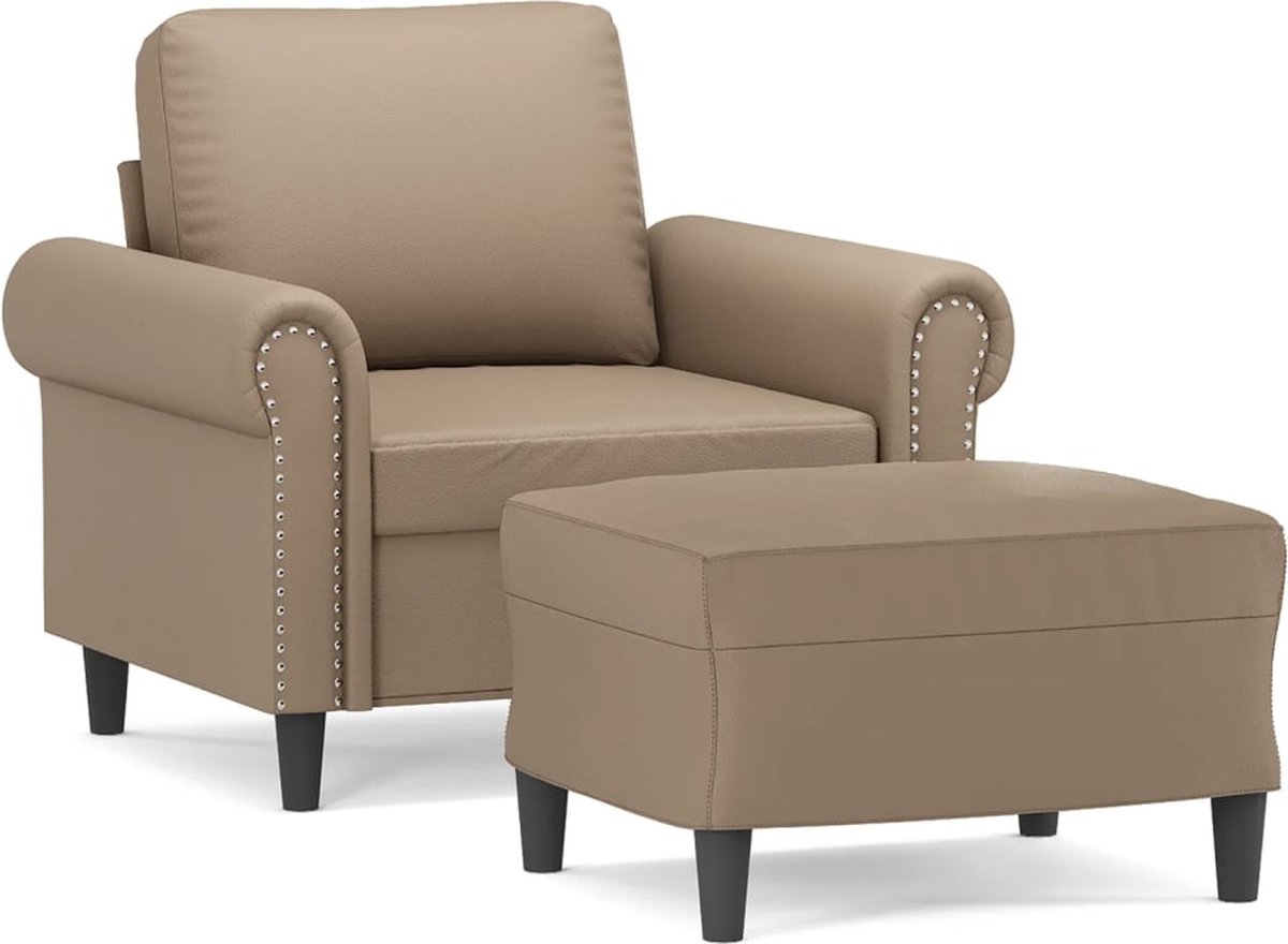 vidaXL Fauteuil - met - voetenbank - 60 - cm - kunstleer - cappuccinokleurig