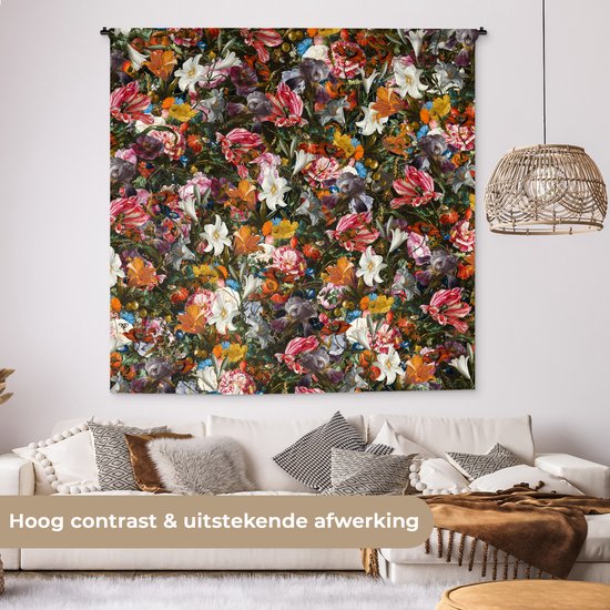 Tapisserie - Toile Murale - Fleurs - Papillon - Motif - 180x180 cm - Tapisserie