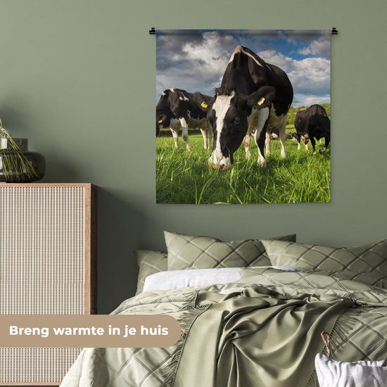 Tapisserie murale - Toile murale - Vaches - Animaux - Herbe - Prairie - Ferme - 90x90 cm - Tapisserie